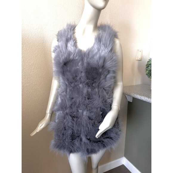LA Coalition Faux Fur Vest Gray Rains Umbrella Vegan Lined Womens Small #DFJ3010 - Picture 1 of 11